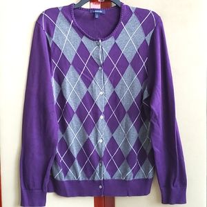 Lands' End Argyle Cardigan Purple Size L